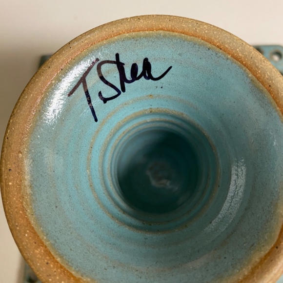 Art Pottery Handmade Jewelry Earring Stand Organizer Dish Signed T Shea - Picture 6 of 6